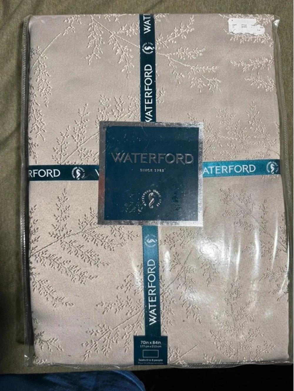 New Waterford Nappe Tossed Leaf Pumice Stone (color) Tablecloth 70” x 84”